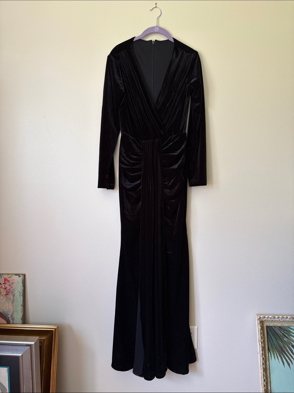 Long-Sleeve Velvet Dress with extended front panel